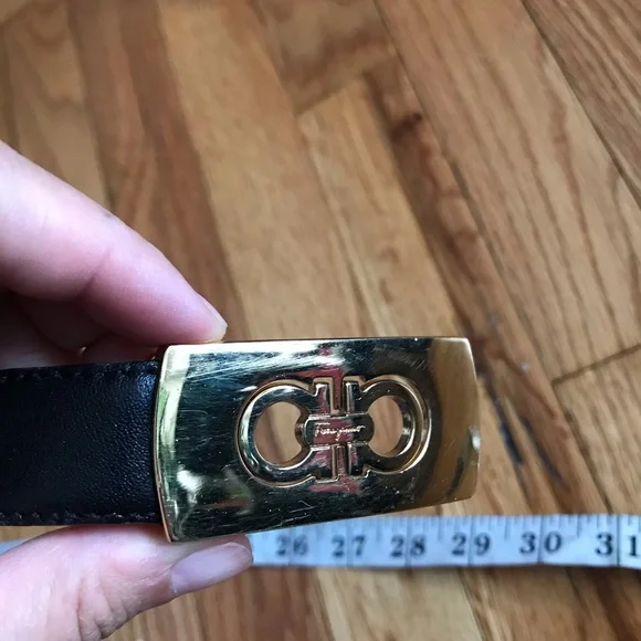 Salvatore Ferragamo Vintage Leather Gold Classic Buckle Designer waist luxury NEW Salvatore Ferragamo Revers Black Blue Leather Wide  main image 4